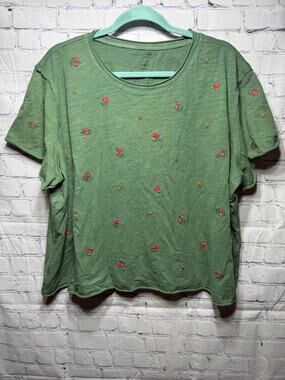 Natural Life Aiden Embroidered Cotton Tee Green Sz XL Cottagecore NWOT